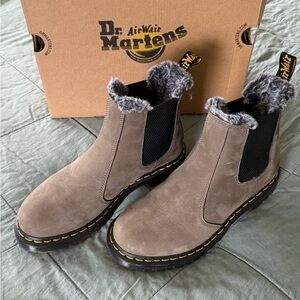 Dr. Martens Taupe Chelsea Boots with Black Panels